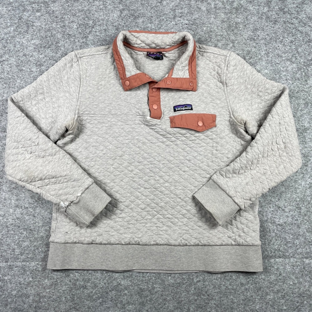 Patagonia Sweater Womens M Gray Quilted Snap-T Sweatshirt Pullover Outdoor
